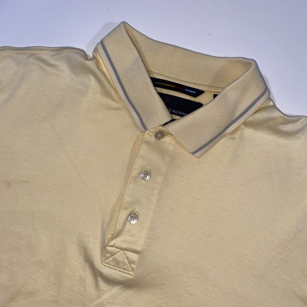 Greg Norman Polished Cotton Polo Shirt Mens Large Yellow Golf Casual